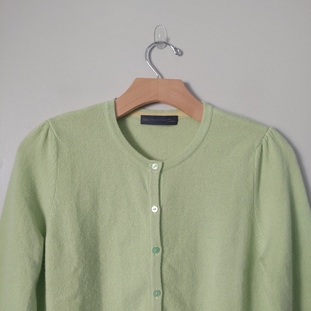 Marks & Spencer Crewneck Cashmere Cardigan Size Medium Green - Picture 7 of 16